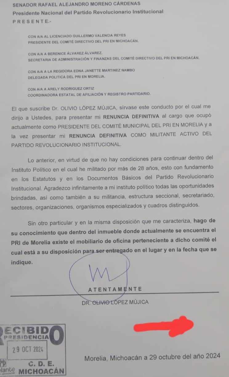 Abandona Olivio López el PRI, tras casi tres décadas de militancia